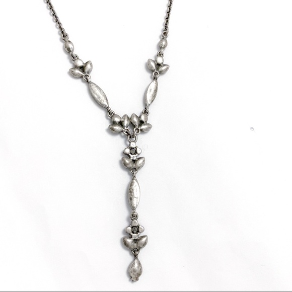 Beautiful Vintage Marcasite Purple Czech Crystal Floral Lariat Necklace - Picture 3 of 4